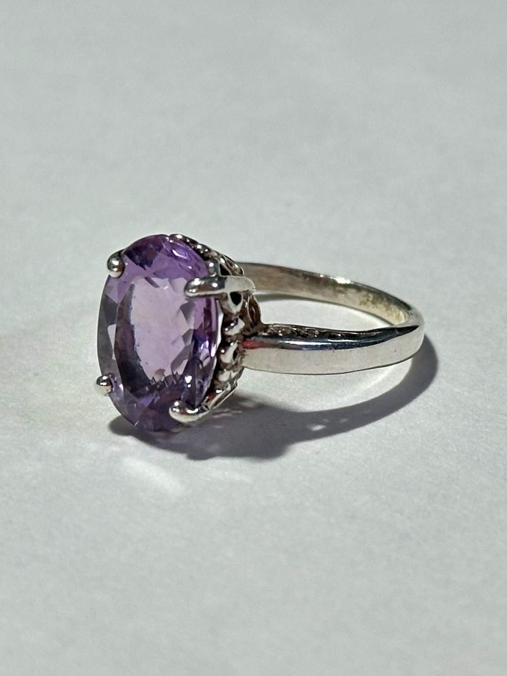 Kabana 925 Sterling Silver Amethyst Princess Filigree Open Work Solitaire Ring